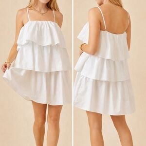 DAY + MOON White Tiered Ruffle Dress Size Small NWT